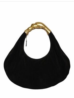 Walter Baker NWT Lennon Black Suede Hobo Bag with Gold Twisted Handle $498